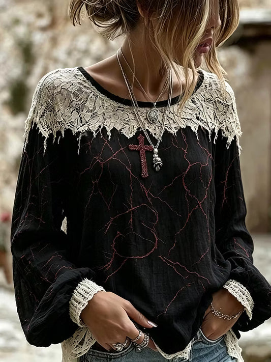 Women's Retro Halloween Cross And Nun Pattern Long-sleeve T-shirt