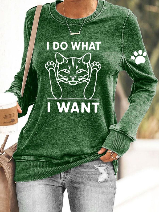 Women's Cat I Do What I Want Print Sweatshirt