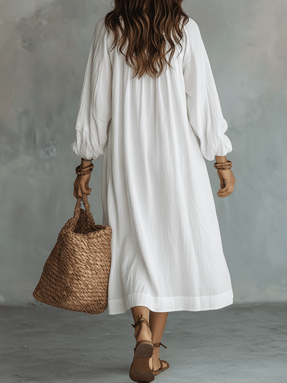 Quiet Luxury Soft-Gathered Cotton Boho Midi Dress