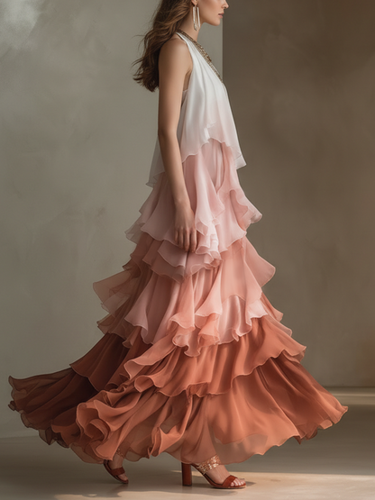 Romantic Ombre Tiered Ruffle Maxi Dress