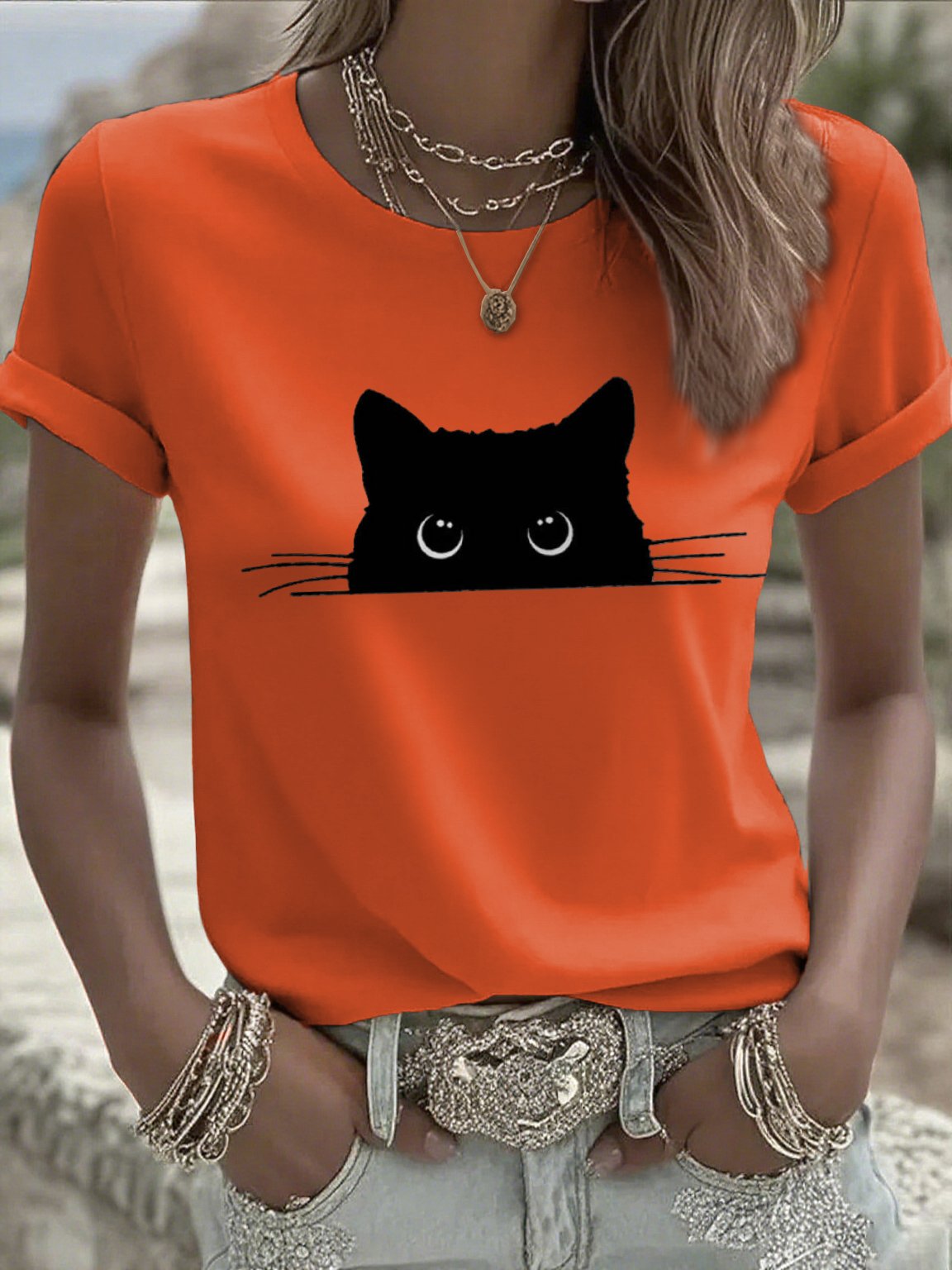 Women's casual cute cat T-shirt