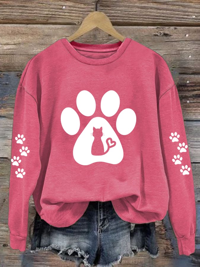 Women'S Cat Paw Print Casual Sweatshirt