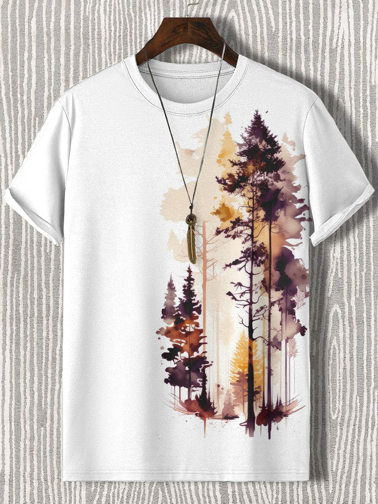 Men's Trees Watercolor Art Print Casual T-Shirt