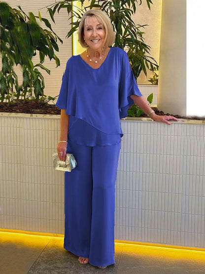 Plus Size Double Layer Tunic Pantsuit