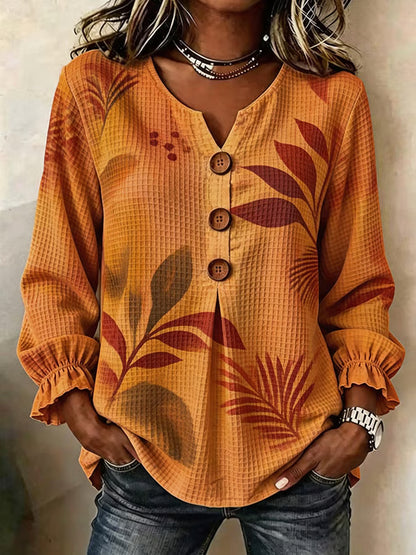 Women's Casual Waffle-Knit Printed Top