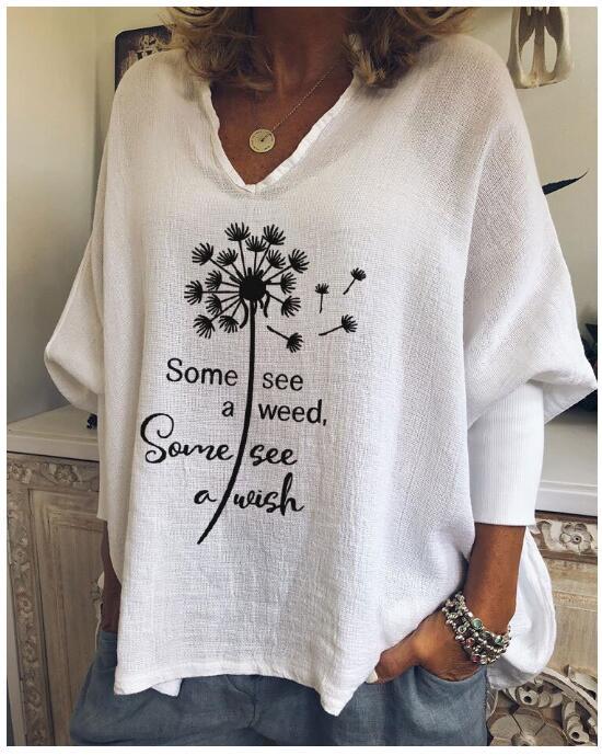 Loose Printed V-neck Top