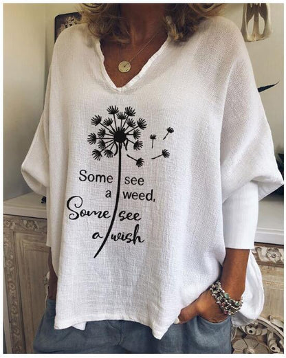 Loose Printed V-neck Top