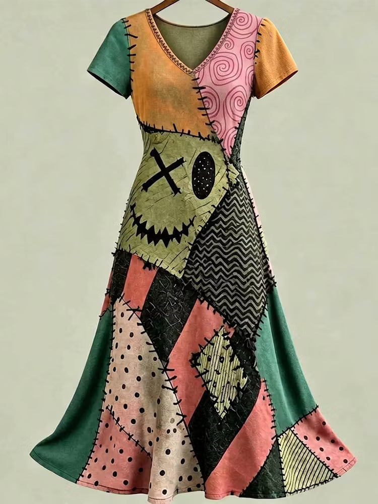 Women's Halloween Color Block Pattern Casual Short-sleeve Dress