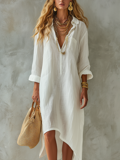 Minimalist Vacation Style White Shirt Dress