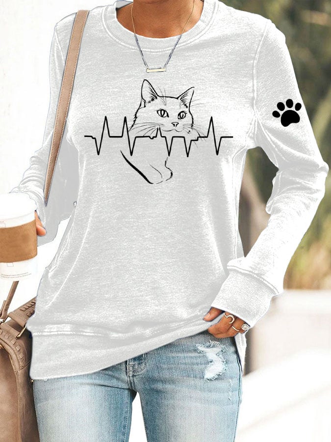 Women's Cute Cat Print Sweatshirt