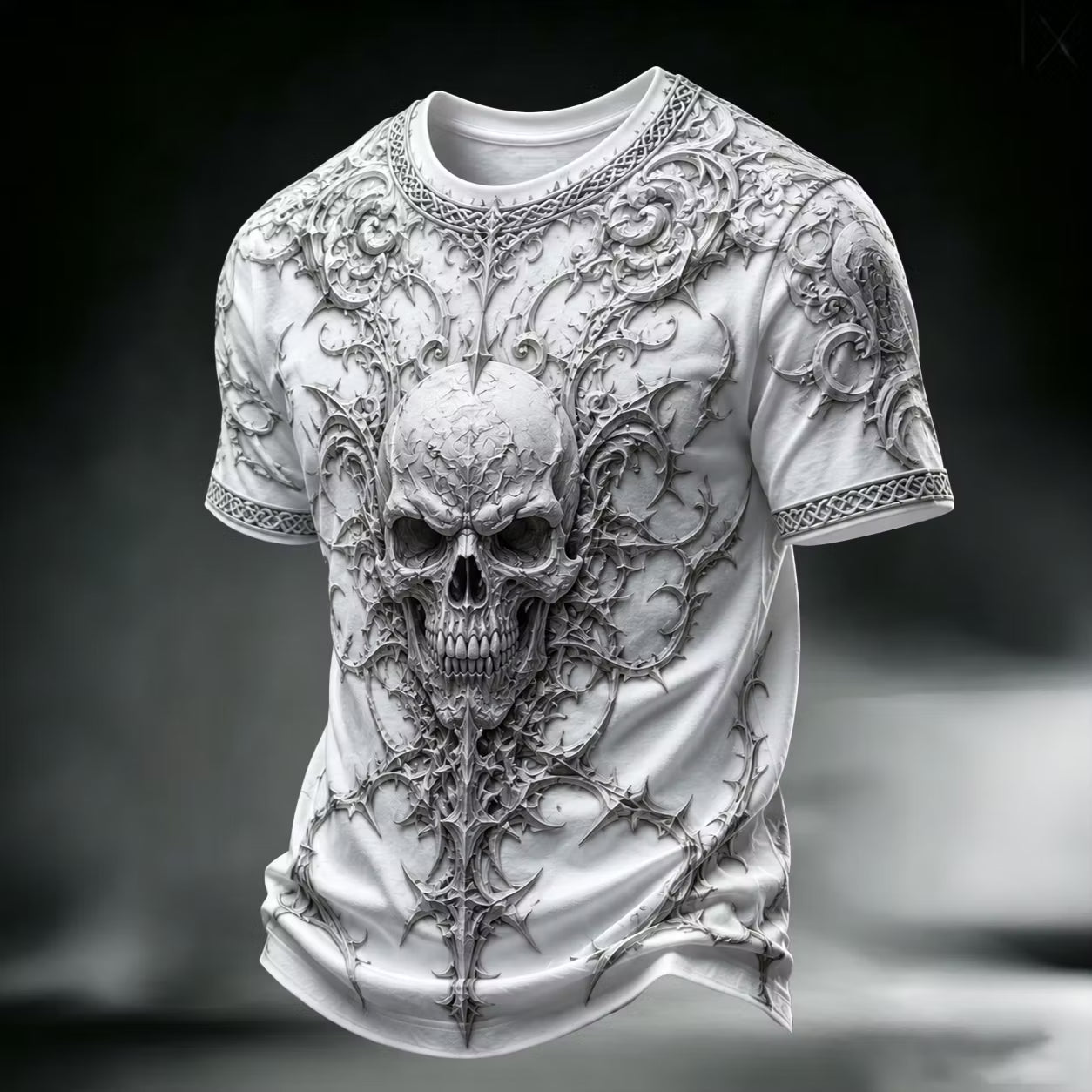 Men's Halloween Gothic Skull Art Print Casual V Neck T-shirt