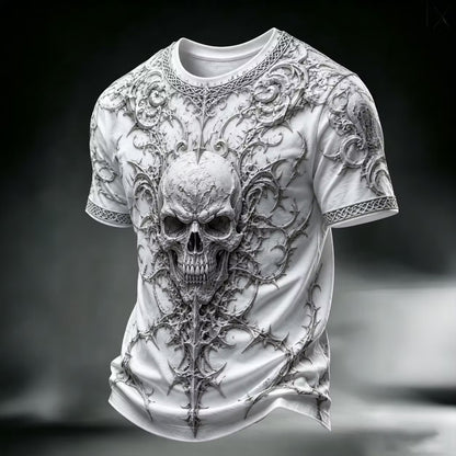 Men's Halloween Gothic Skull Art Print Casual V Neck T-shirt