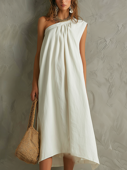 White Minimalist One Shoulder Maxi Dress With A Resort Vibe