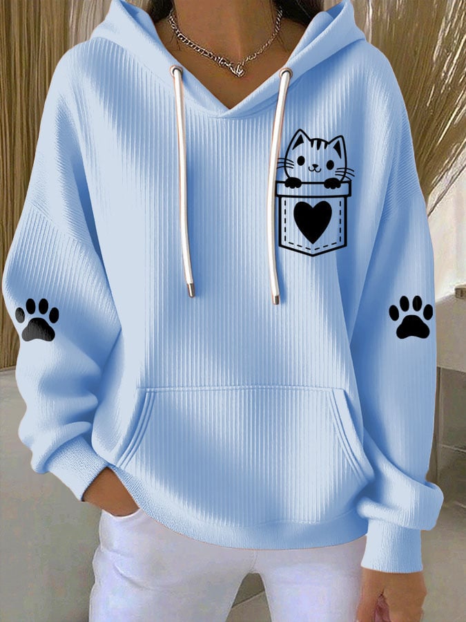 Women's Cute Cat Print Casual Hoodie