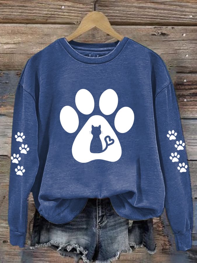 Women'S Cat Paw Print Casual Sweatshirt