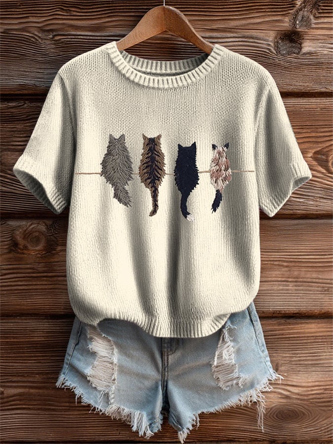 Women's Animal Cat Print Short SleeveT-shirt