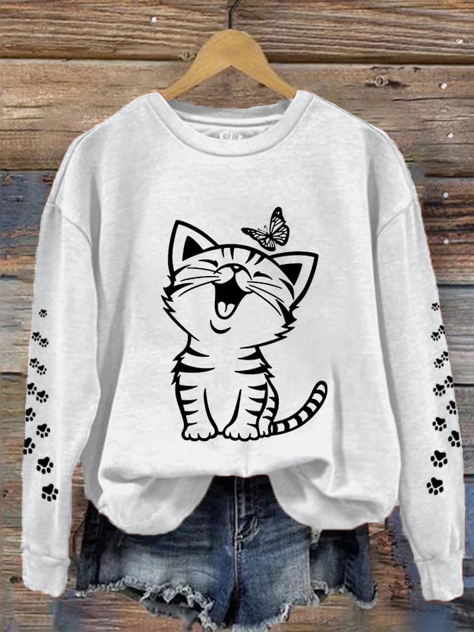 Women's Cute Cat Print Cat Lovers Casual Sweatshirt