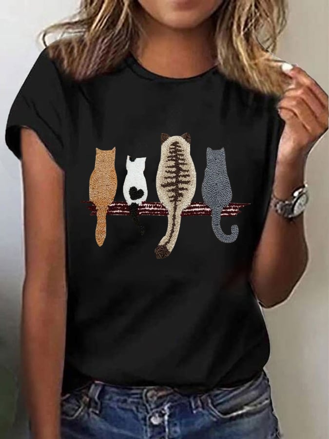 Women's Cat Back Pattern Printed Casual Tee