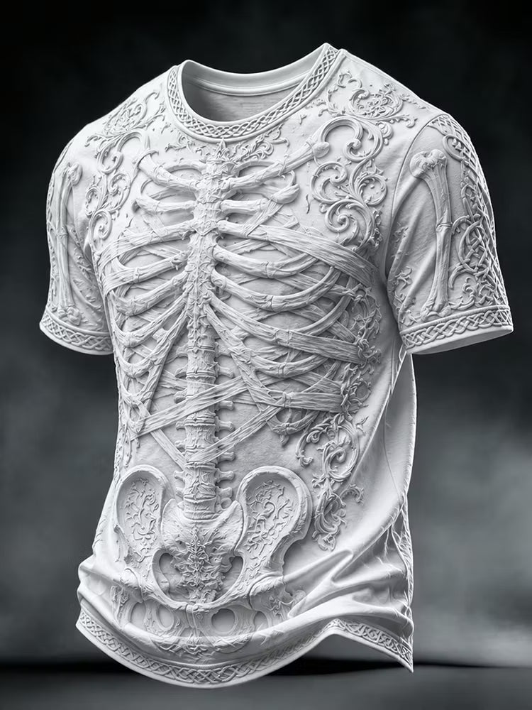 Men's Halloween Gothic Skeleton Print Casual V Neck T-shirt