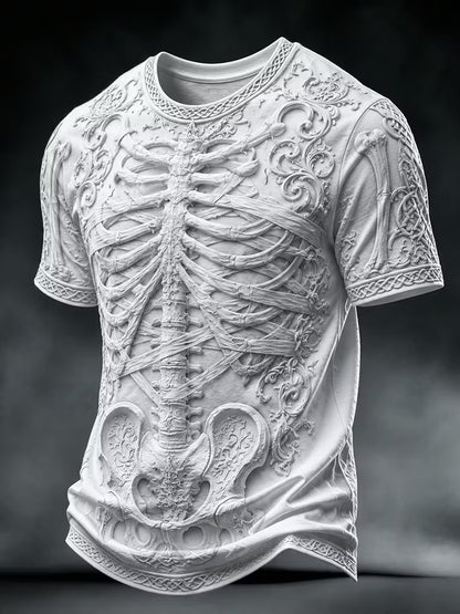 Men's Halloween Gothic Skeleton Print Casual V Neck T-shirt