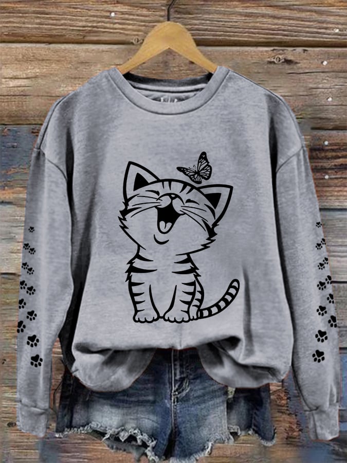 Women's Cute Cat Print Cat Lovers Casual Sweatshirt