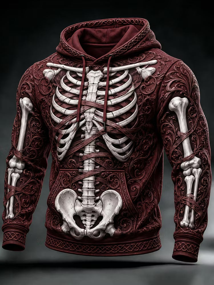 Men's Halloween Gothic Skeleton Print Casual Hoodie