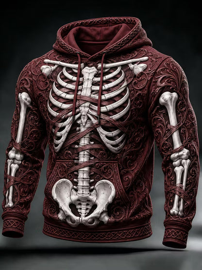 Men's Halloween Gothic Skeleton Print Casual Hoodie