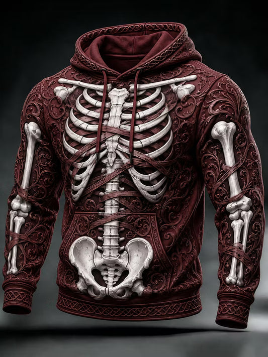 Men's Halloween Gothic Skeleton Print Casual Hoodie