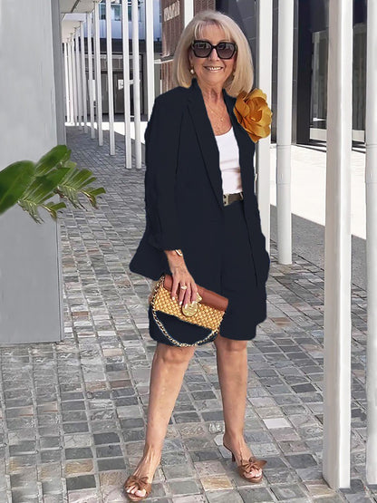 Early AutumnTwo-piece Suits Stylish Lapel Collar Suit Shorts  Blazer Coat