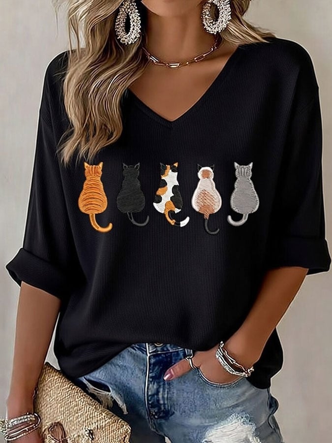 Women's Casual Cute Cat Print T-shirt