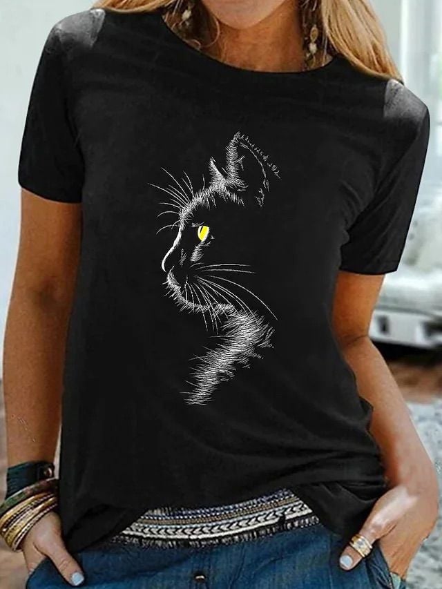 Women's Cute Cat Print Short Sleeve T-Shirt