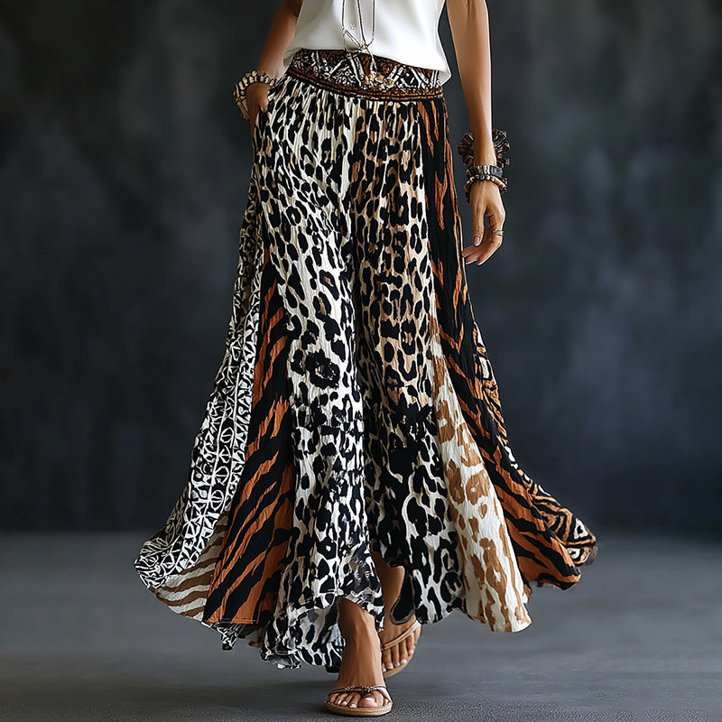 Retro Leopard And Animal Patchwork Art Skirt