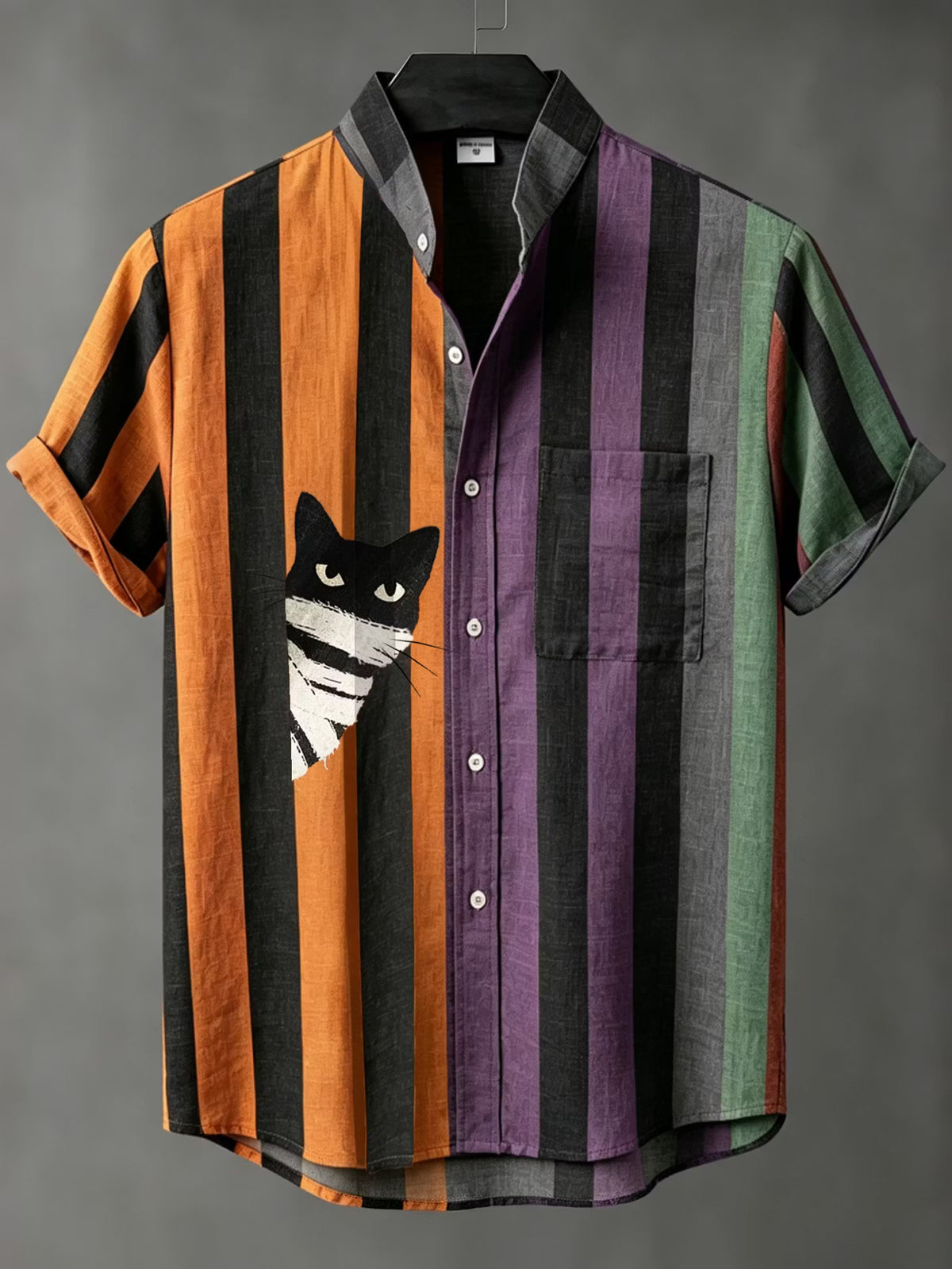 Men's Halloween Mummy Cat Stripes Art Short Sleeve Shirt