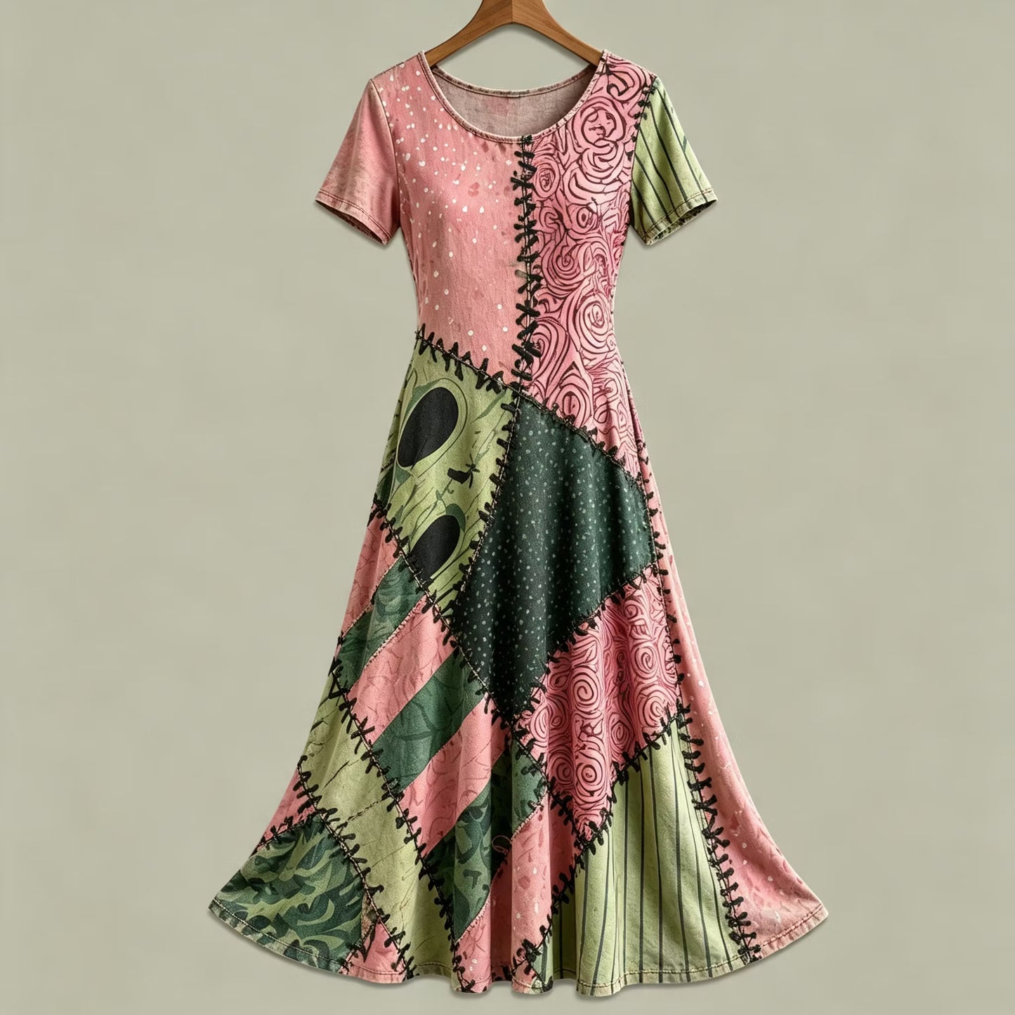 Women's Halloween Color Block Pattern Casual Short-sleeve Dress