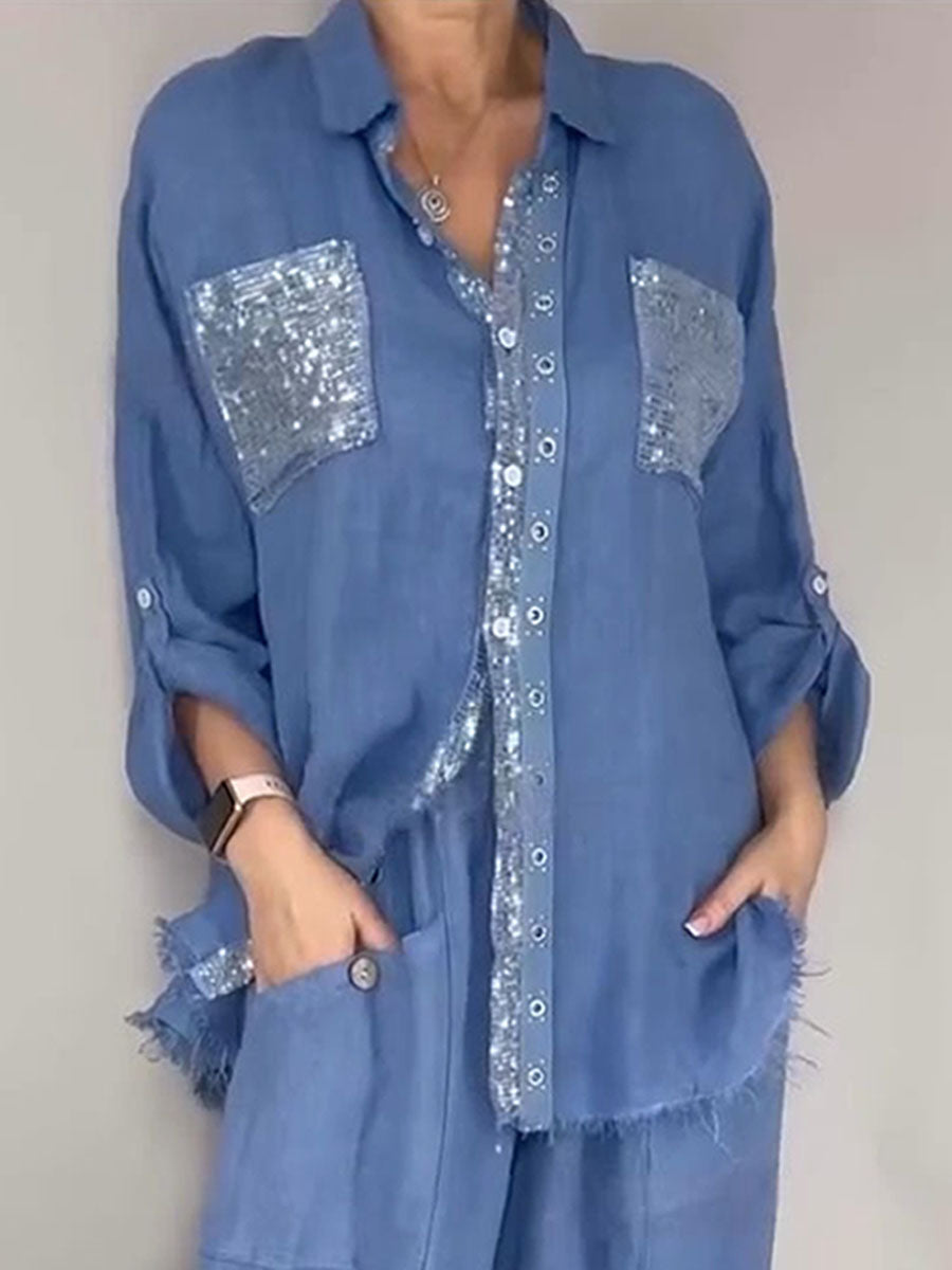 Women's Silver Splicing Cotton-linen Shirt