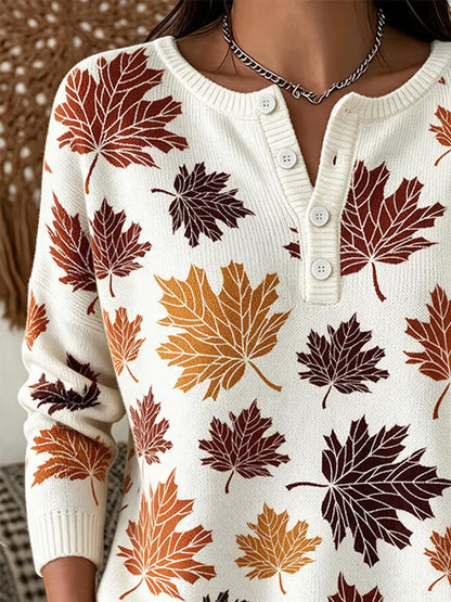 Women's Casual Henley Collar Autumn Print Shirt