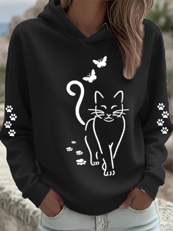 Women's Cat Print Casual Hoodie