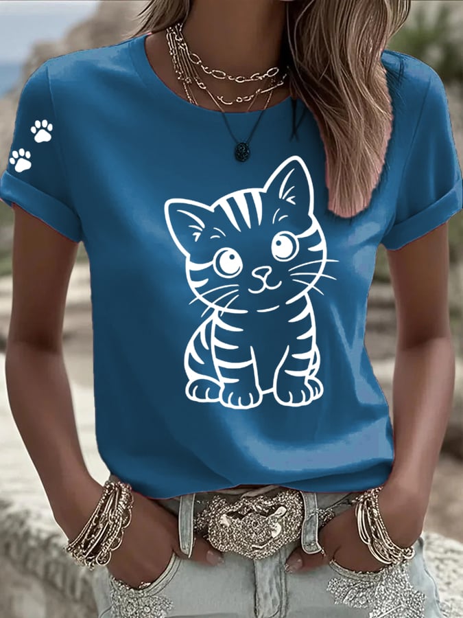 Women's Cute Cat Printed Casual T-Shirt