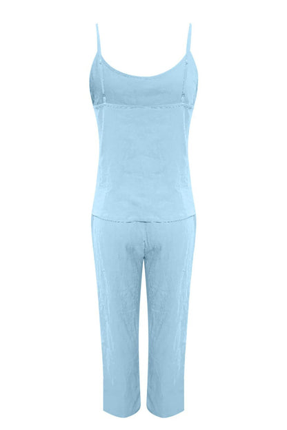 Solid Color Cotton Spaghetti Straps Long Pants Set