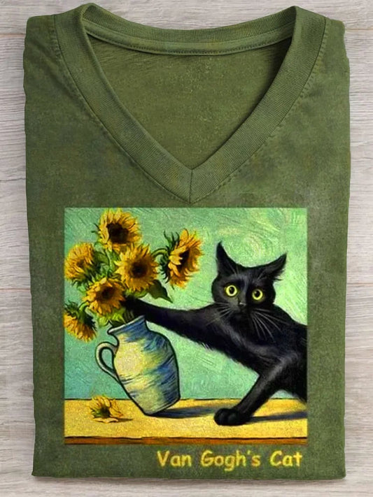 Women's Naughty Cat T-shirt Print Top