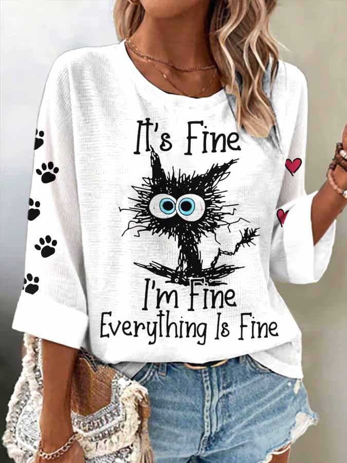 Women's Retro It'S Fine I'M Fine Everything Is Fine Print Shirt