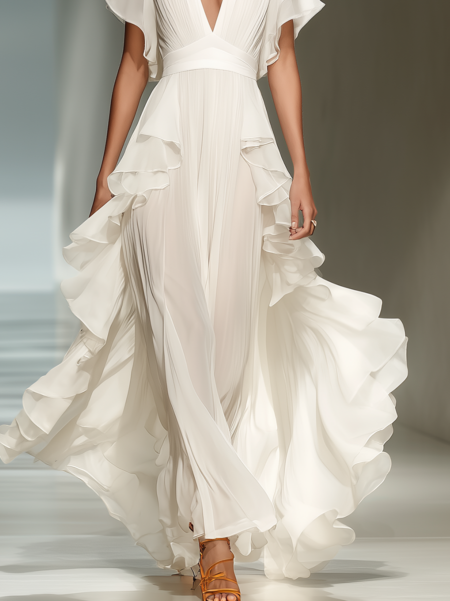 Ethereal Ruffled Chiffon Maxi Dress