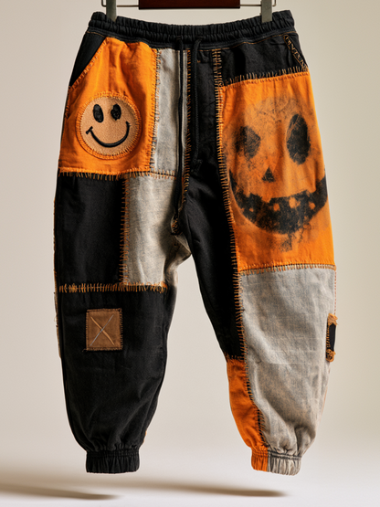 Men's Halloween Pumpkin Face And Smiley Face Patchwork Casual Sports Pants