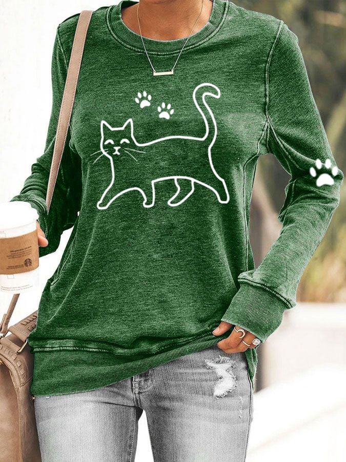 Women's Cute Cat Print Sweatshirt