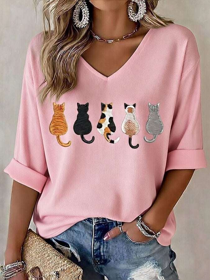 Women's Casual Cute Cat Print T-shirt