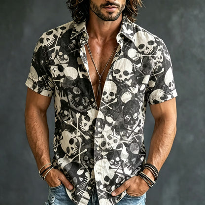 Men's Retro Halloween Skull Print Short-sleeve Shirt