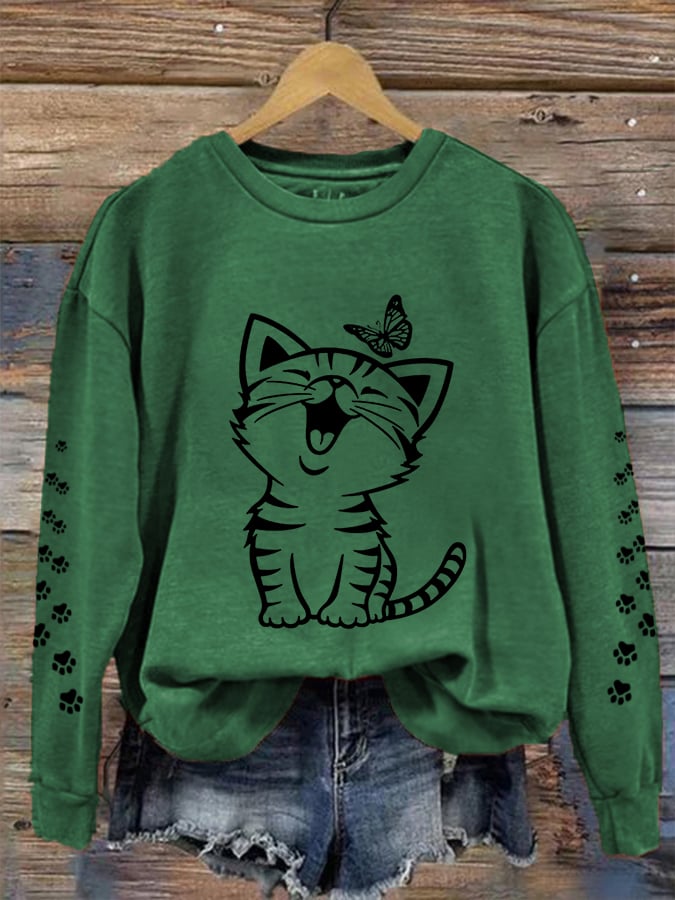 Women's Cute Cat Print Cat Lovers Casual Sweatshirt