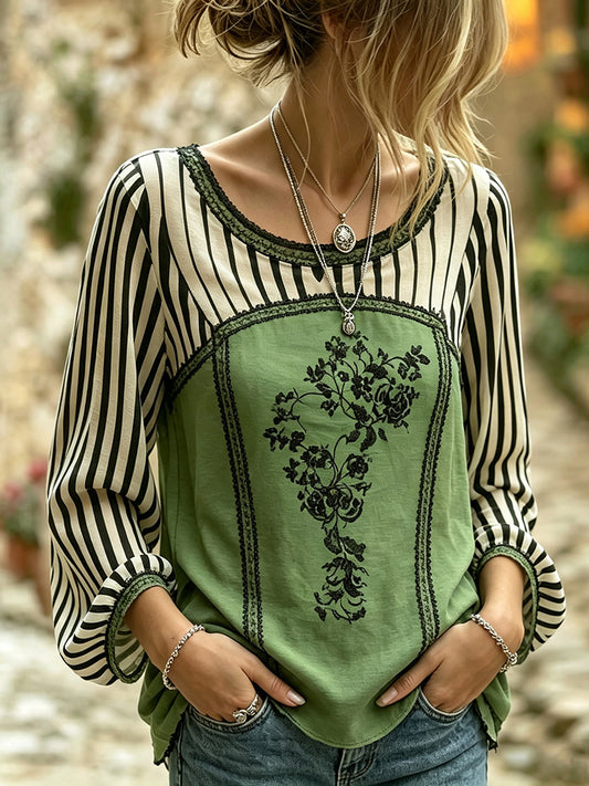 Women's Halloween Striped Casual Long-sleeve T-shirt
