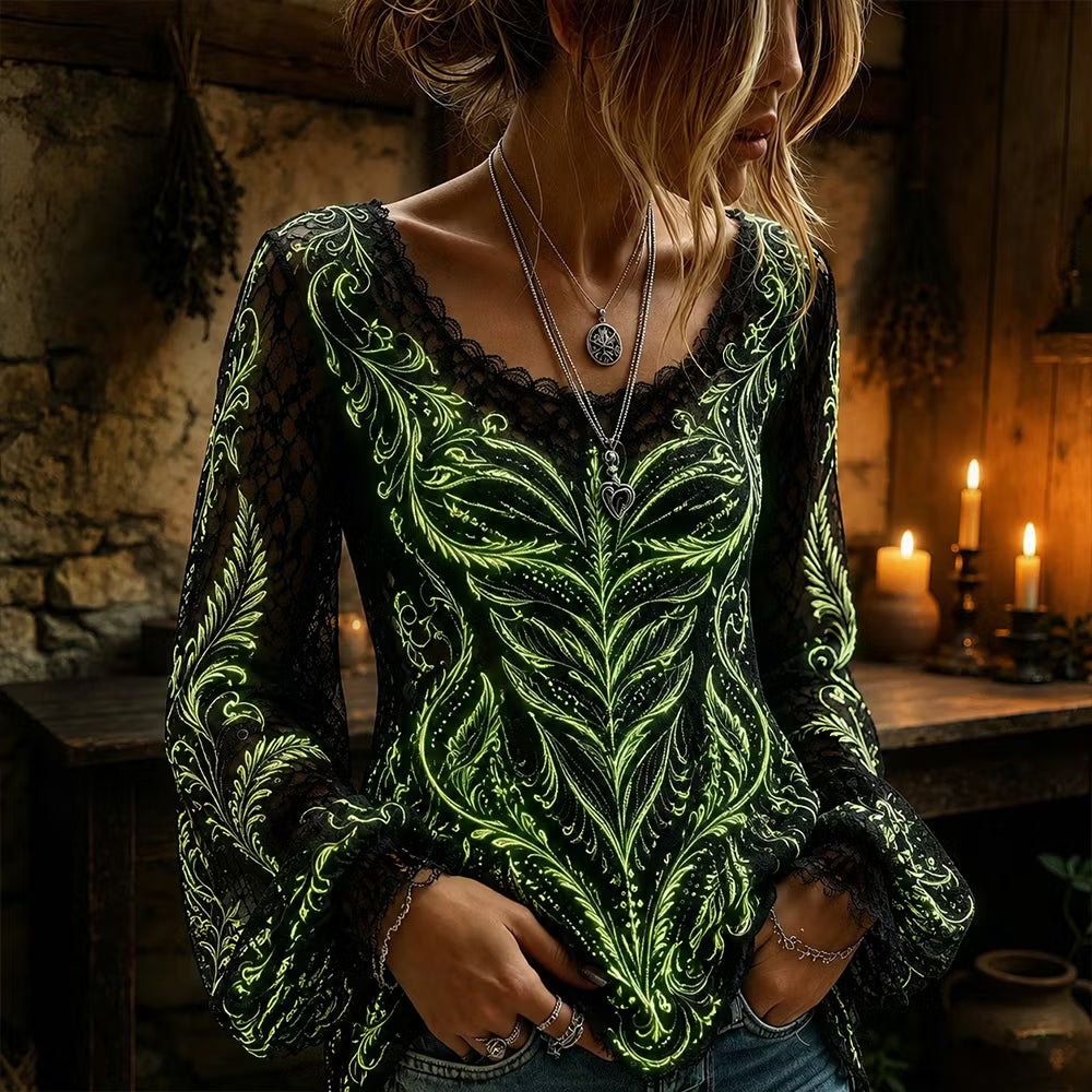 Women's Vintage Halloween Glowing Human Anatomy Art Lightweight Long Sleeve Top