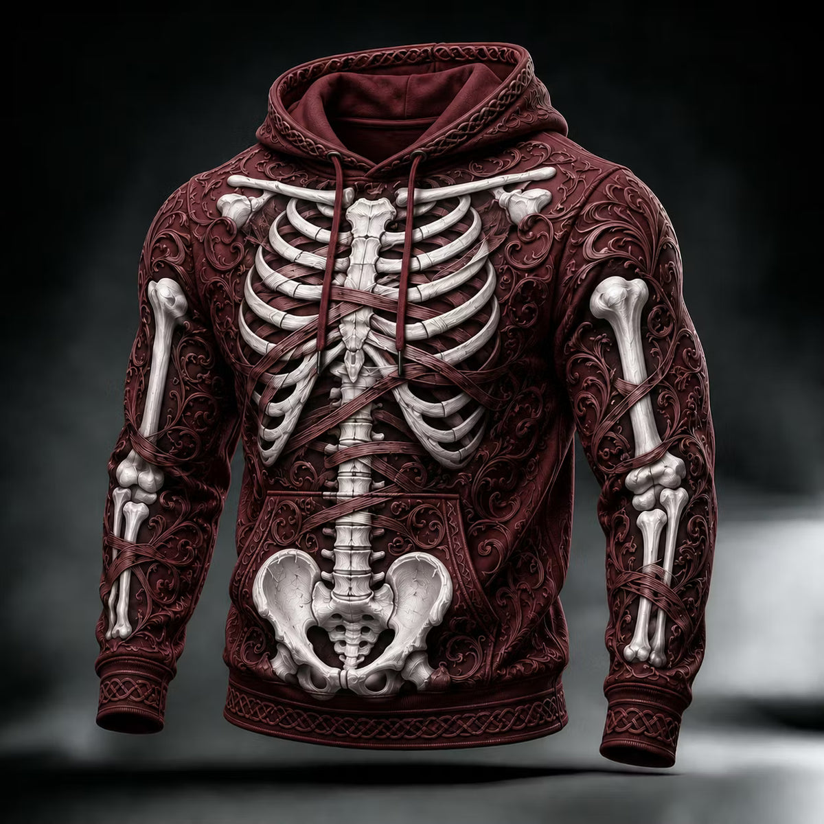 Men's Halloween Gothic Skeleton Print Casual Hoodie